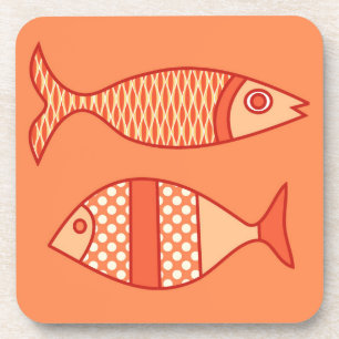 Retro Modern Fish, Light Coral Orange & Tangerine Coaster