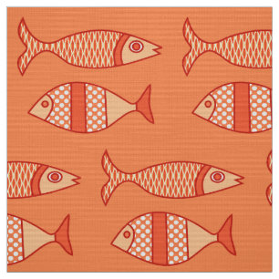 Retro Modern Fish, Light Coral Orange & Tangerine Fabric