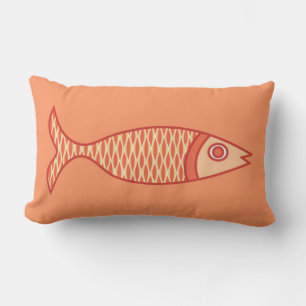 Retro Modern Fish, Light Coral Orange & Tangerine Lumbar Cushion