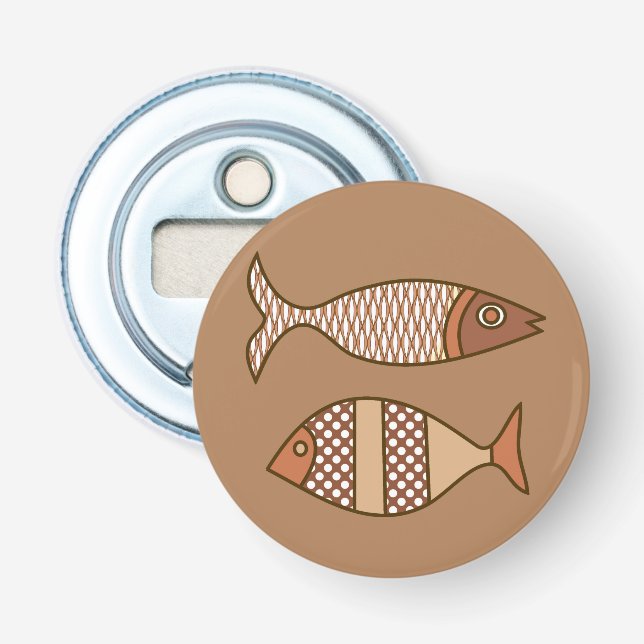 Retro Modern Fish, Tan, Beige and Light Brown Bottle Opener (Front)