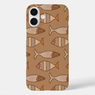 Retro Modern Fish, Tan, Beige and Light Brown iPhone 16 Plus Case