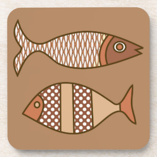 Retro Modern Fish, Tan, Beige and Light Brown Coaster