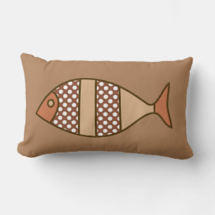 Retro Modern Fish, Tan, Beige and Light Brown Lumbar Cushion