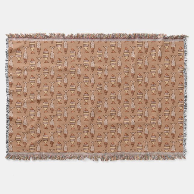 Retro Modern Fish, Tan, Beige and Light Brown Throw Blanket (Front)