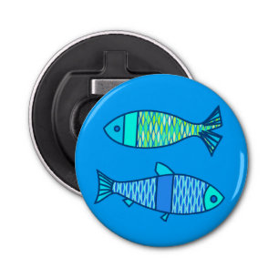 Retro Modern Fish, Turquoise and Cerulean Blue Bottle Opener