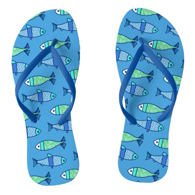 Retro Modern Fish, Turquoise and Cerulean Blue Jandals (Footbed)