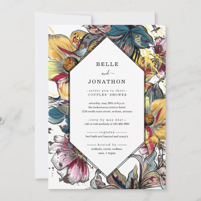 Retro Modern Floral Invitation (Front)