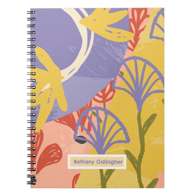 Retro Modern Floral | Personalised Abstract  Notebook (Front)