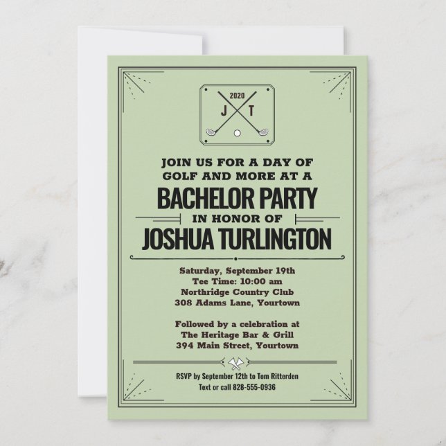 Retro Modern Golf Outing Bachelor Birthday Party Invitation (Front)