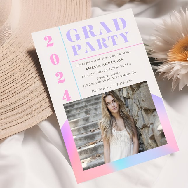 Retro Modern Gradient Photo Graduation Party Invitation (Creator Uploaded)