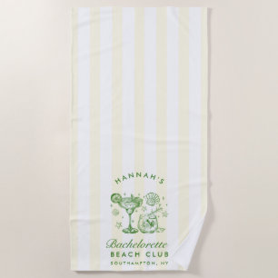 Retro Modern Green & Yellow Bachelorette Weekend Beach Towel
