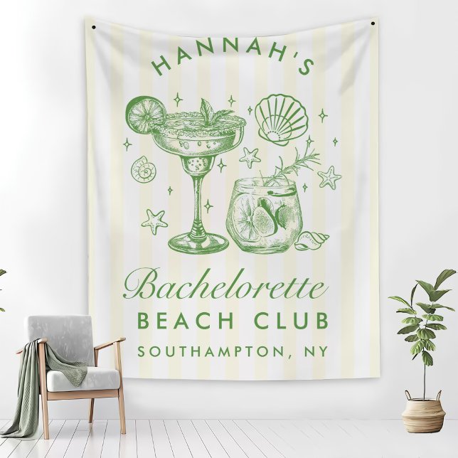 Retro Modern Green & Yellow Bachelorette Weekend Tapestry (Creator Uploaded)