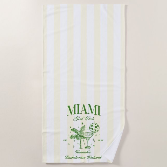 Retro Modern Green & Yellow Miami Bach Party Beach Towel (Front)