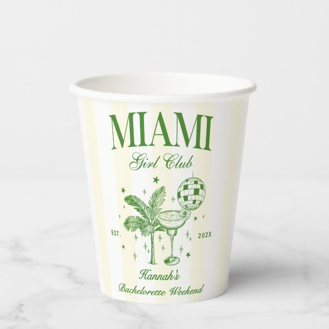 Retro Modern Green & Yellow Miami Bach Party Paper Cups (Front)