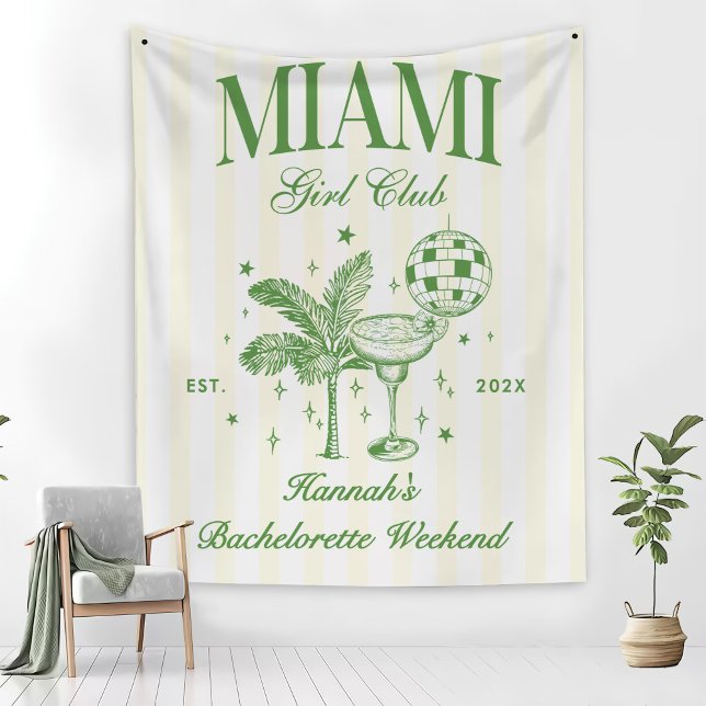 Retro Modern Green & Yellow Miami Bach Party Tapestry (Creator Uploaded)