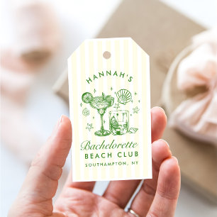 Retro Modern Green & Yellow Stripes Bachelorette Gift Tags