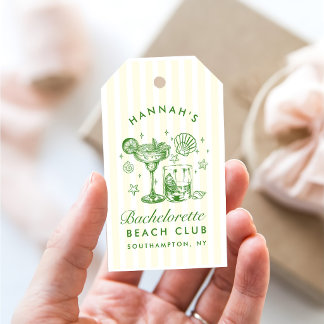 Retro Modern Green & Yellow Stripes Bachelorette Gift Tags