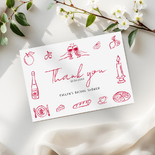Retro Modern Hand Drawn Quirky Bridal Shower Thank You Card