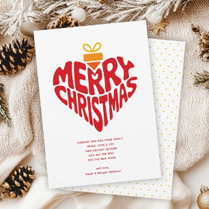 Retro Modern Heart Merry Christmas Love Holiday Card