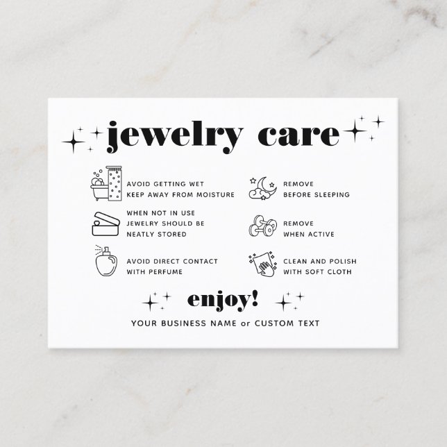 Retro Modern Jewellery Care Thank You Company Logo Business Card (Front)