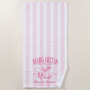 Retro Modern Margaritas and Matrimony Striped Bach Beach Towel