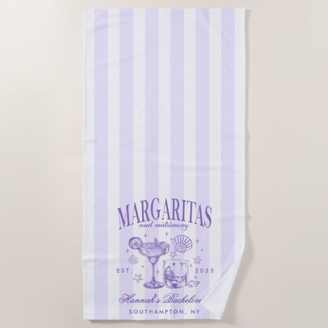 Retro Modern Margaritas and Matrimony Striped Bach Beach Towel (Front)