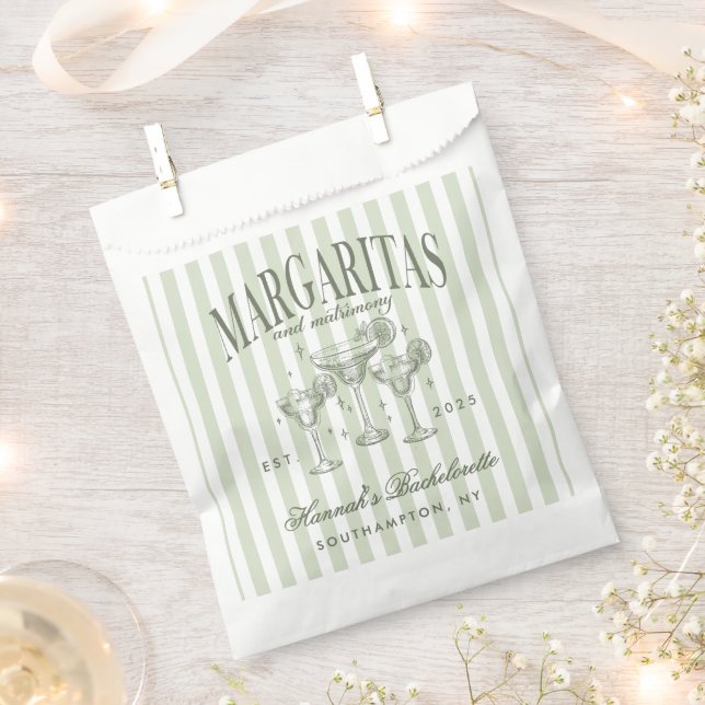 Retro Modern Margaritas and Matrimony Striped Bach Favour Bags (Clipped)