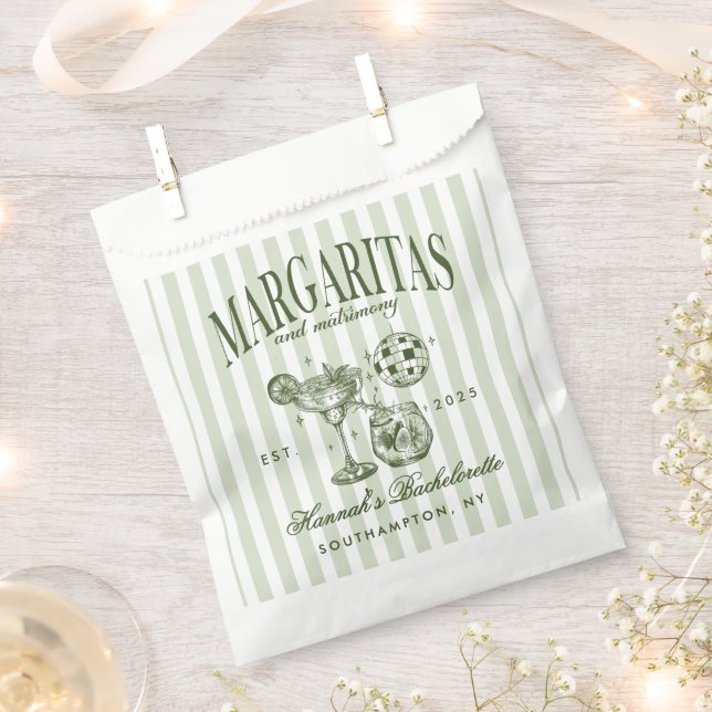 Retro Modern Margaritas and Matrimony Striped Bach Favour Bags (Clipped)
