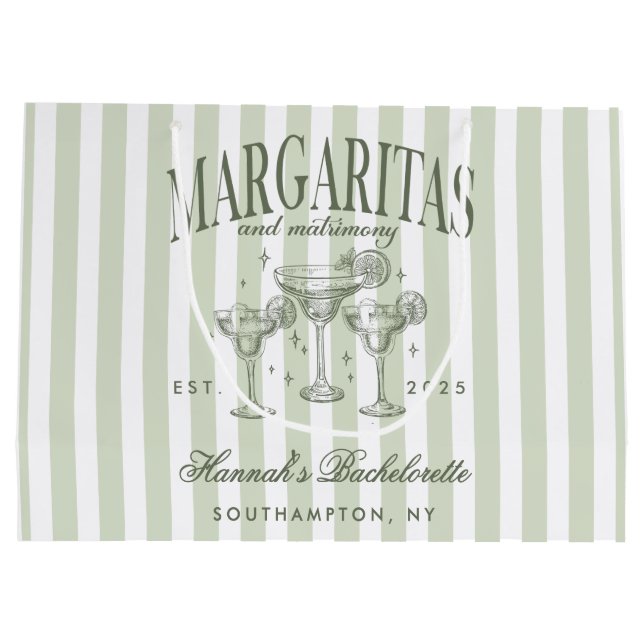 Retro Modern Margaritas and Matrimony Striped Bach Large Gift Bag (Back)