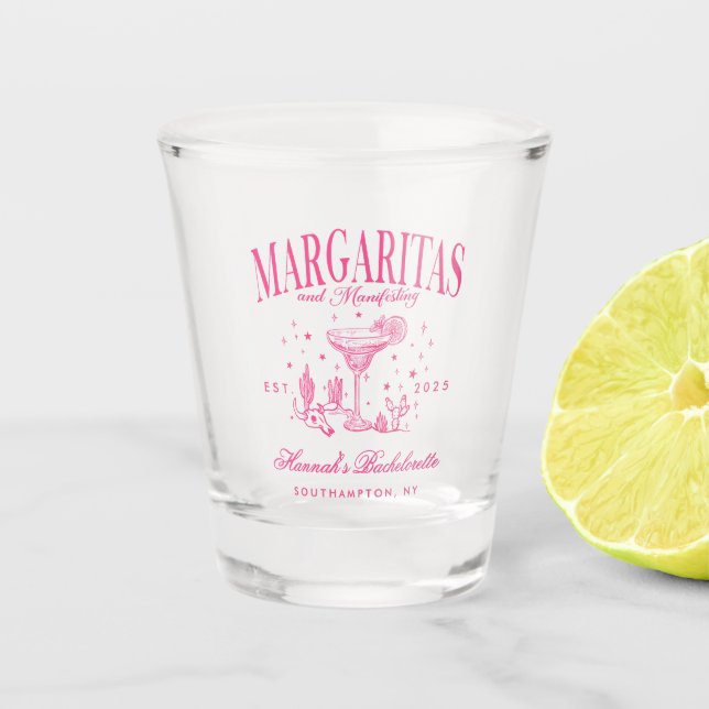 Retro Modern Margaritas and Matrimony Striped Bach Shot Glass (Front)