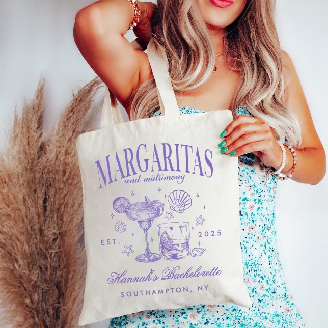 Retro Modern Margaritas and Matrimony Striped Bach Tote Bag (Creator Uploaded)