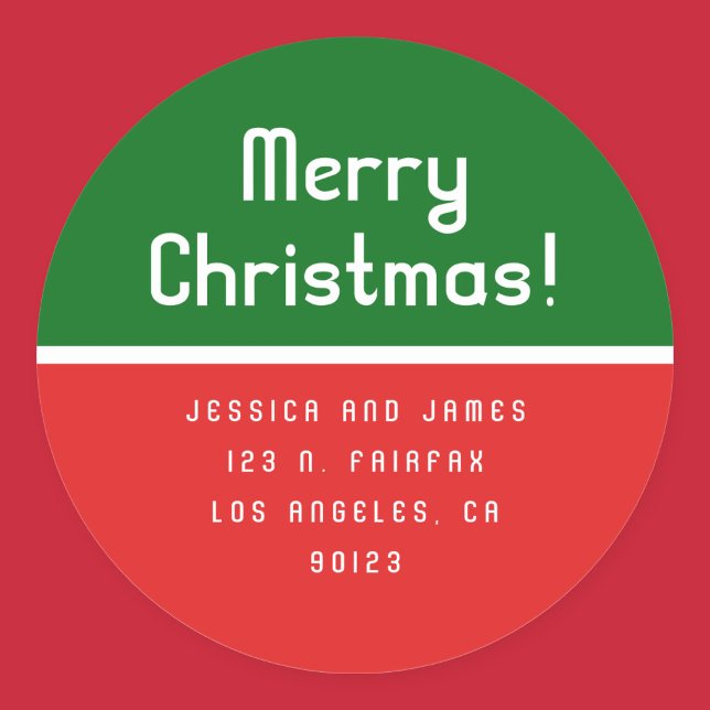 Retro-Modern Merry Christmas Return Address  Classic Round Sticker (Creator Uploaded)