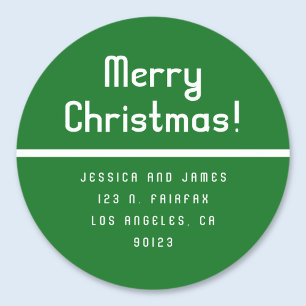 Retro-Modern Merry Christmas Return Address  Classic Round Sticker