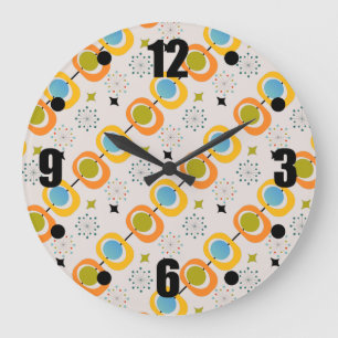 Retro Modern Mid Century Starburst Pattern Lumbar  Large Clock