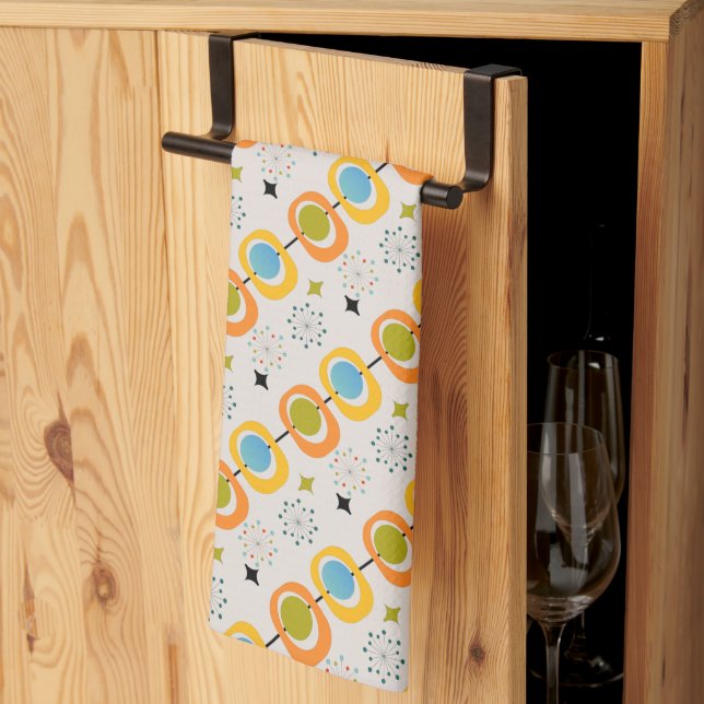 Retro Modern Mid Century Starburst Pattern Tea Towel (Thirds Fold)