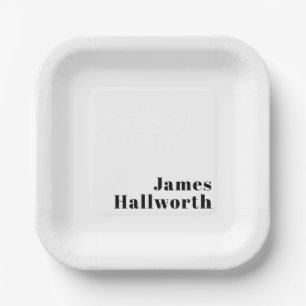 Retro Modern Minimal Name or Business Template Paper Plate