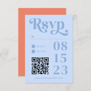 Retro Modern Minimalist Peach and Blue Wedding RSVP Card