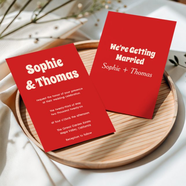 Retro Modern Minimalist Red Wedding Invitation (Creator Uploaded)