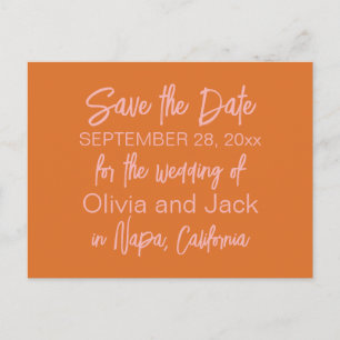 Retro Modern Minimalist Save The Date Pink Orange Postcard