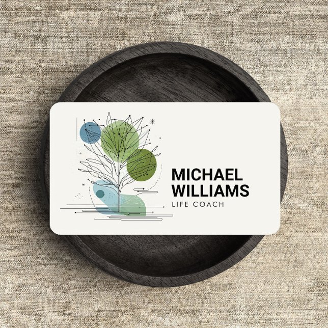 Retro Modern Minimalist Tree Life Coach Green/Blue Business Card (Creator Uploaded)