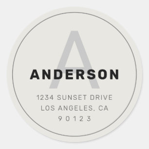 Retro-Modern Monogram    Black Grey & Off White  Classic Round Sticker