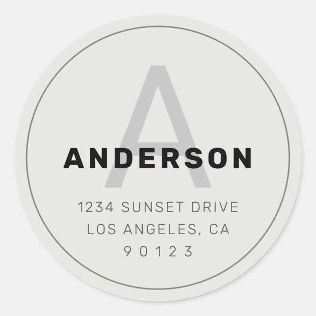 Retro-Modern Monogram  | Black Grey & Off White  Classic Round Sticker (Front)