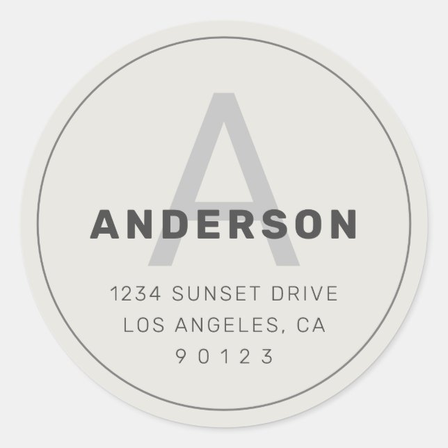 Retro-Modern Monogram  | Dark Grey & Off White  Classic Round Sticker (Front)