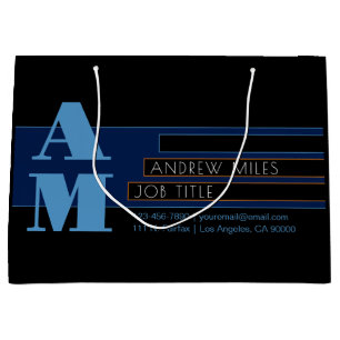 Retro-modern Monogram & Editable Shapes & Colours Large Gift Bag