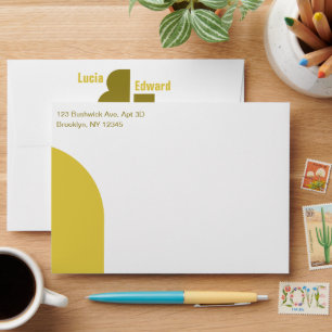 Retro Modern Monogram White and Green Envelope