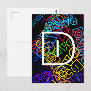 Retro-Modern Name & Monogram Bright Colors & Black Postcard