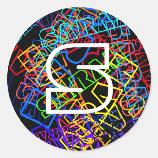Retro-Modern Name & Monogram Bright Colours & Blac Classic Round Sticker