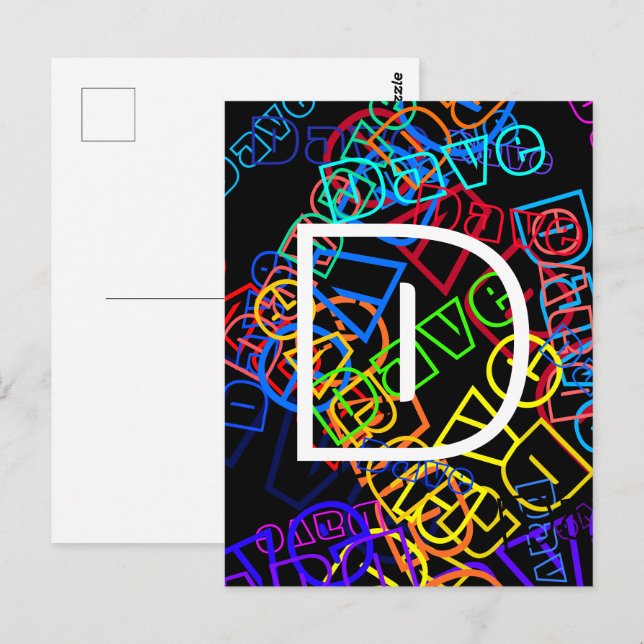 Retro-Modern Name & Monogram Bright Colours & Blac Postcard (Front/Back)