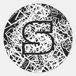 Retro-Modern Name or Word & Monogram Black & White Classic Round Sticker