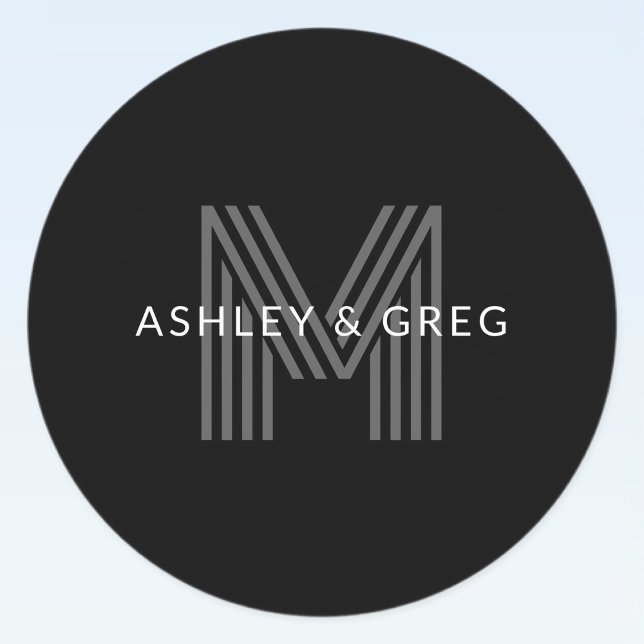 Retro Modern Name/s Editable Monogram Black & Grey (Creator Uploaded)